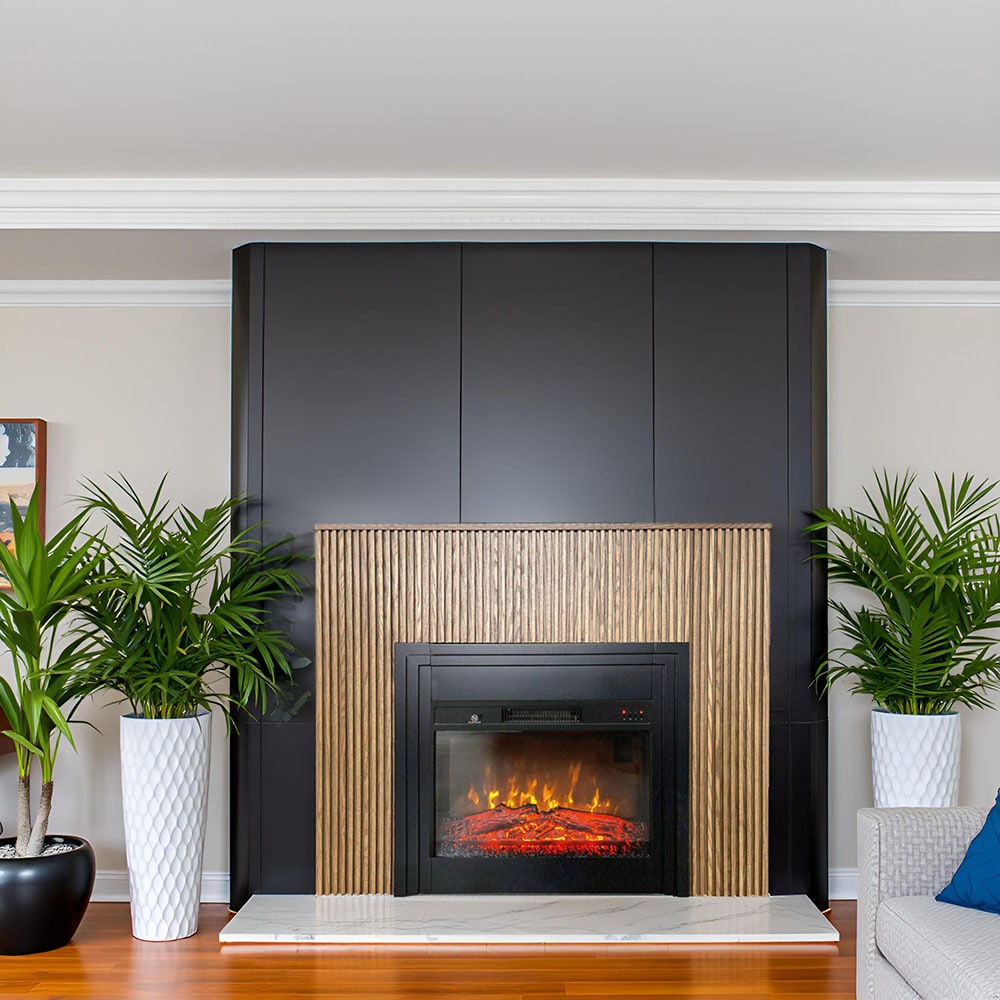 Semineu electric 3D cu riflaje ElectricSun LAMELIA stejar deschis, cu sunet, 3 culori, Wi-Fi cu APP internet, L120xH102cm