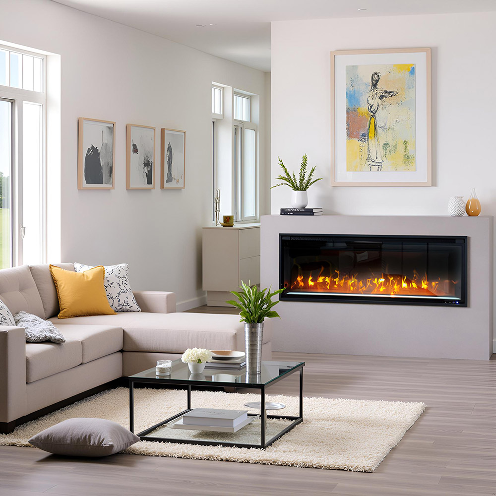 Semineu electric decorativ ElectricSun VERSALYS XS, pe perete, podea sau incorporabil, cu sunet, 10 culori, Wi-Fi cu APP internet, L100xH41cm